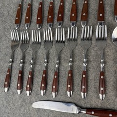 Williams Sonoma Cafe Bois Stainless Flatware Brown Woodgrain Bistro 40 Pc Set