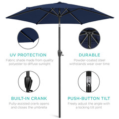7.5 Ft Heavy-Duty Outdoor Market Patio Umbrella W/ Push Button Tilt, Easy Crank