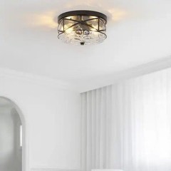 LamQee 9.8 in. 2-Light Black Flush Mount Glass Ceiling Light with Metal Frame