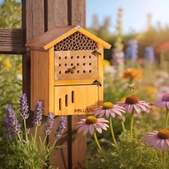 Mason Bee House -Wax Coated Mason House for The Garden, Natural Handmade Wood…