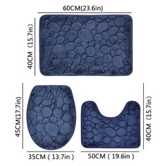 3PC Non Slip Memory Foam Bathroom Rug Set Pebble Stone Bath Mats US