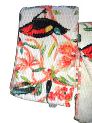 OPALHOUSE JUNGALOW FLORAL BIRDS TEAL GREEN YELLOW WHITE (2) hand TOWELs 15×25