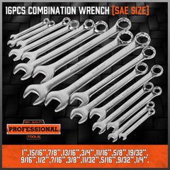HORUSDY 32PCS Combination Wrench Set Inch MM 1/4″-1″ 7mm-22mm 12 Point With Case
