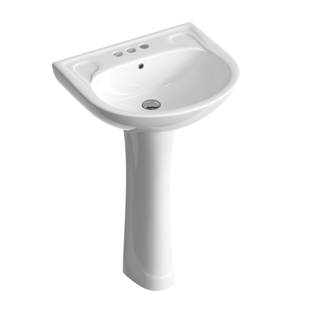 HOROW 22×19 Inch U-Shape Pedestal Sink,White Ceramic Bathroom Sink with Overflow