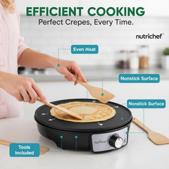 Electric Crepe Maker Pan & Griddle | 12 Inch Nonstick Cooktop | LED Indicators &