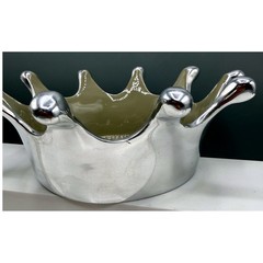 Lunares San Francisco Silver Splash Crown Bowl Silver Tone & Tan Enamel 7.5″