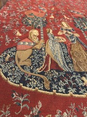 Vintage Tapestry The Lady & The Unicorn 26.5”x 46” Medieval Unfinished & Unframe