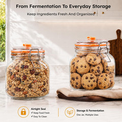 Square Fermentation Jar, 1 Liters Glass Fermenting Jar for Making Sauerkraut, Ki