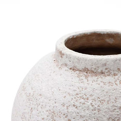 11.02 in H Rustic White & Brown Terracotta round Vase, Vintage Wide-Body, Cerami
