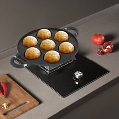 15.35*11.02*2.17″ Black Round Aluminum 7 Holes Takoyaki Pan Maker Hand Wash Only