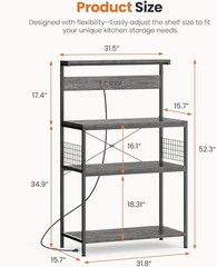 4 Tier Microwave Stand,Kitchen Bakers Rack w/ Power Outlet,Adjustable Shelf Unit