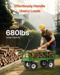 680lb Steel Yard Cart 10in Wheels 3.33cu.ft Capacity Flatbed+Fenced Mode