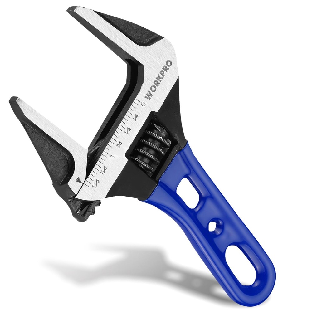 WORKPRO 4-inch Stubby Adjustable Wrench Metric/SAE Extra Wide Jaw Opening Wrench