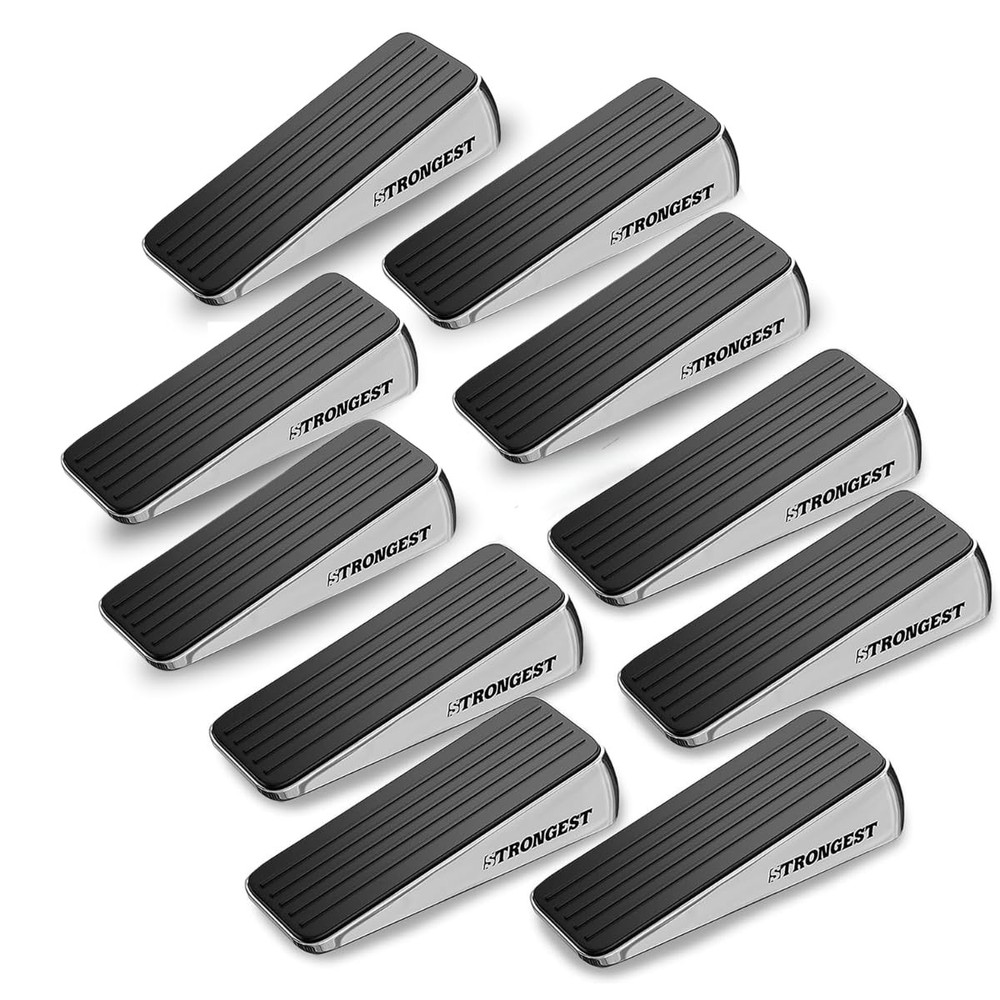 10 PCS Heavy Duty Chrome Door Stopper Wedge Metal Rubber 10 Wall Protectors