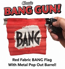 1 BANG GUN RED FLAG Clown Comedy Gag Toy Joke Stage Prop Joker Fake Metal Pistol