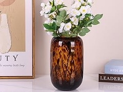 10.3in ber Vase,Tortoise Decor,Brown Glass,Round Art,Modern Clear
