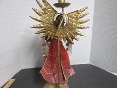 15.5 in Metal Angel Candle Taper Holder Christmas Red Gold