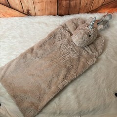 Pottery Barn Kids GOTZ Unicorn Doll Sleeping Bag Plush Head Tan W/ Silver