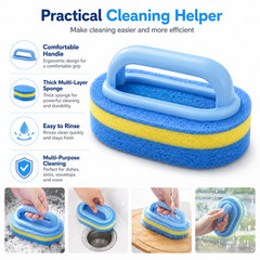 Handled Sponge Scrubber Cleaning Brush Kitchen Dish Pot Pan Bathroom Tub Multi-P