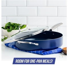 Blue Diamond 5QT Ceramic Nonstick Jumbo Sauté Pan with Lid – Toxin-Free, Dishwas