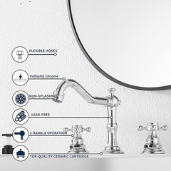 Bathroom Sink Faucet Polished Chrome 2 Handles 3 Holes Vanity Mixer Tap W/ Drain