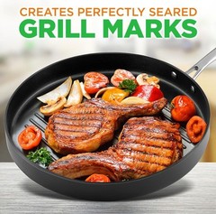 NutriChef 12in Hard-Anodized Nonstick Grill Pan Dishwasher Safe PFOA Free – NEW