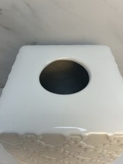 Classic White Ceramic Embossed Moroccan Trellis Tissue Box Holder Cover 6″ x 6″