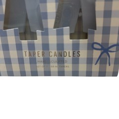 Anthropologie Blue Gingham Hand Sculpted Bow Taper Candles Set of 2 9.8in NEW