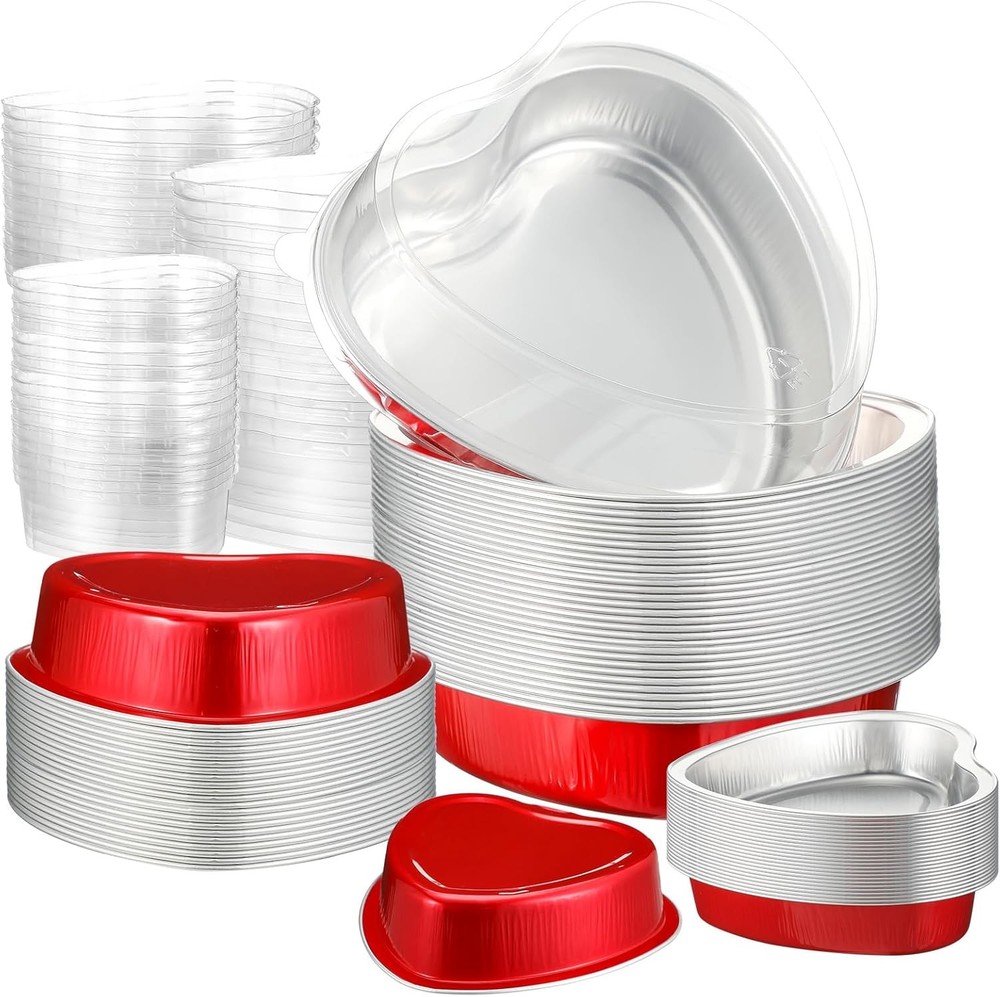 30 Pack Heart Shaped Cake Pans 9 oz, 3.4 and 1.86 oz Aluminum Heart Shaped Foil