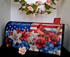Magnetic Patriotic Cardinal Mailbox Cover – 4th of July / anytime ( 21″ x 18″)