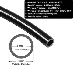 8Mm X 5Mm Black Pneumatic Tubing Pipe PU Polyurethane Air Compressor Tubing Hose