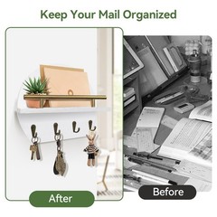 KISENG Key Holder Wall Mount Mail Organizer with Shelf & 4 11.02 IN, White