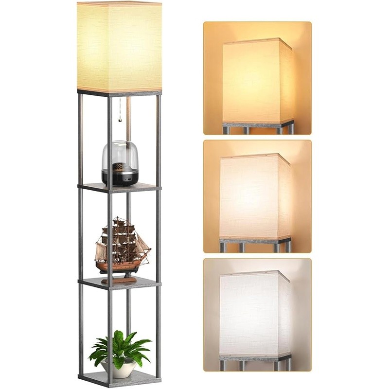 Open Top Floor Lamp W/ Shelves 3 Color Temperature LED Bulb Storage Display New
