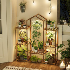 Bamworld Plant Stand Indoor with Grow Lights Wood Plant Shelf for Hanging Plant