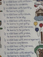 VTG Handmade Cross Stitch Sampler Children Learn What They Live Framed Art Decor