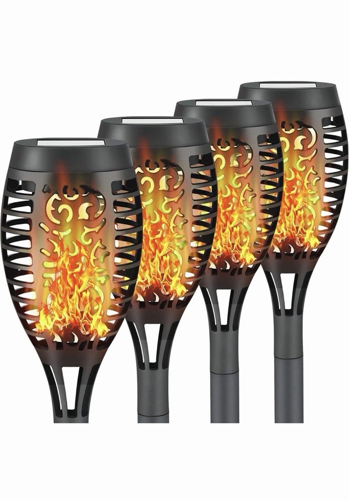 4Pack LED Solar Power Tiki Torch Flame Flickering Light Outdoor Garden Lawn Lamp