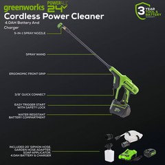Greenworks 600psi POWERALL Battery Powered Power Cleaner Kit with 4Ah USB