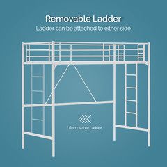 Loft Bed Twin Size with Flat Ladder Rung for Kids Teens Adults Heavy Duty Metal