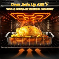 16″ Roasting Pan with Rack & Handle Stainless Steel Turkey Baking Roasting Tray
