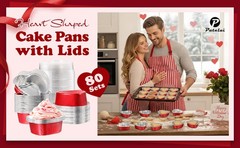 40 Sets 1.86 oz Mini Heart Shaped Cake Pans with Lids Aluminum Foil pan 55 ml