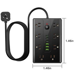 Power Strip Surge Protector with 16 Outlets 3 USB A and 3 USB C Ports Flat Plug