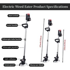 24V Electric Weed Wacker with Wheel | Cordless, 3 in 1 Grass String Trimmer