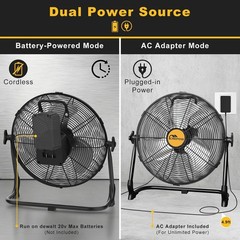 Floor Fan 12″ For Dewalt 20V Max Battery W/AC Adapter High Velocity Cooling Fan