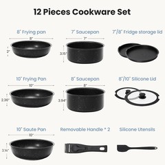 12pcs/set Non-Stick Pots Cookware w/Detachable Handle,Kitchen Pots and Pans Set