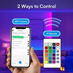50FT Waterproof LED Strip Lights, APP & Voice Control, RGB Outdoor Indoor Lights