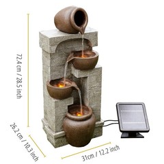Teamson Home 28″ Cascading Bowls with Solar LED Lights Outdoor Water Fountain