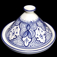 TAGINE Hand Painted Blue on White Tunisian Cooking Pot 48 Oz. 11″ 2-4 Servings