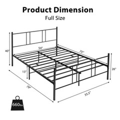 Full Size Platform Bed Frame Heavy Duty Bedroom With High Headboard & Footboard
