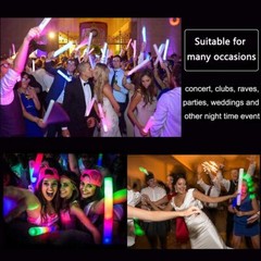 100PCS LED Foam Sticks Light Up Wands Rally Flashing Glow Party Rave