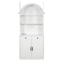 75″ Farmhouse Pantry Cabinet Coffee Bar Storage W/ Charging Station, Drawer,Door